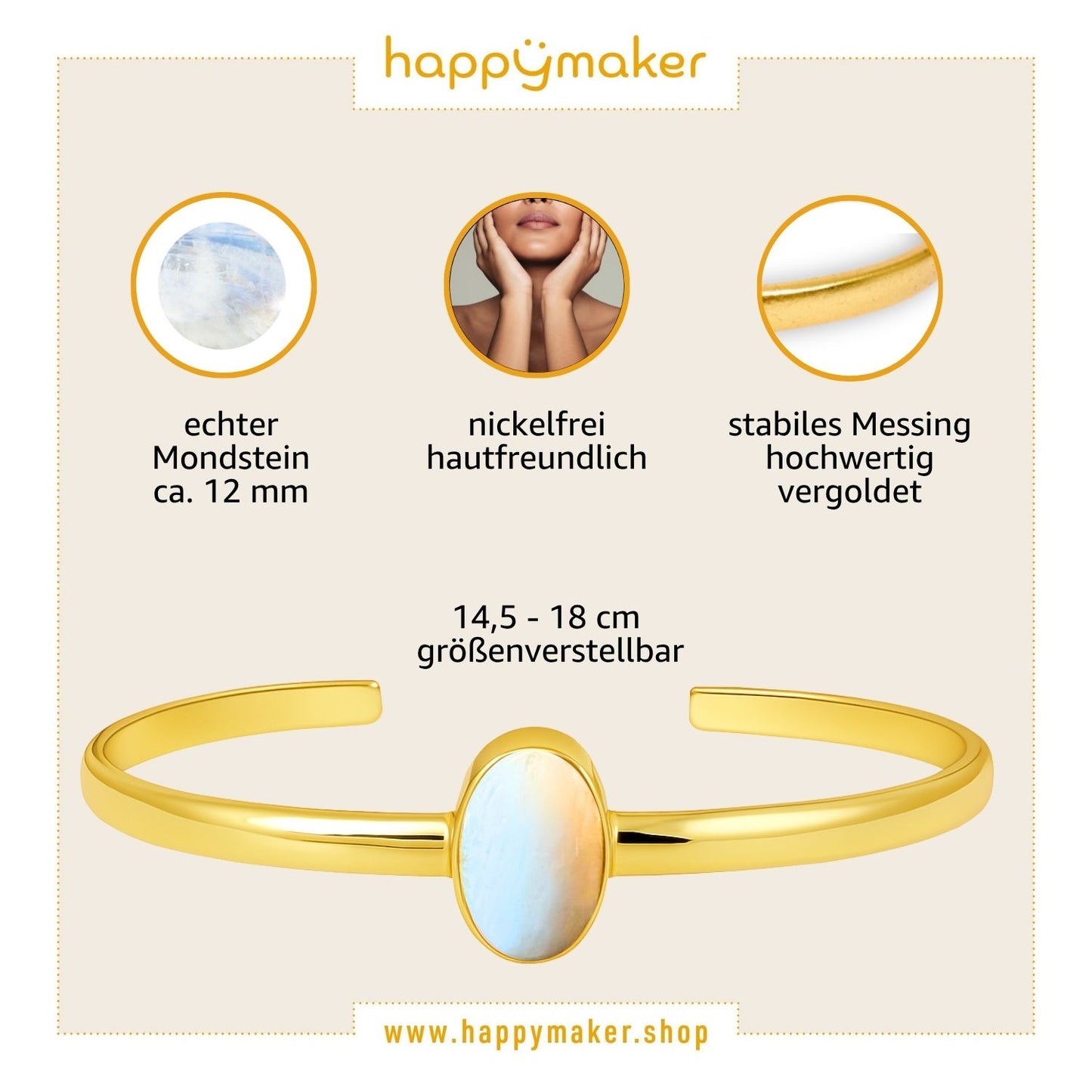 Armreifen vergoldet mit Mondstein