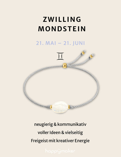Geburtsstein Armband Juni Zwilling mit echtem Mondstein