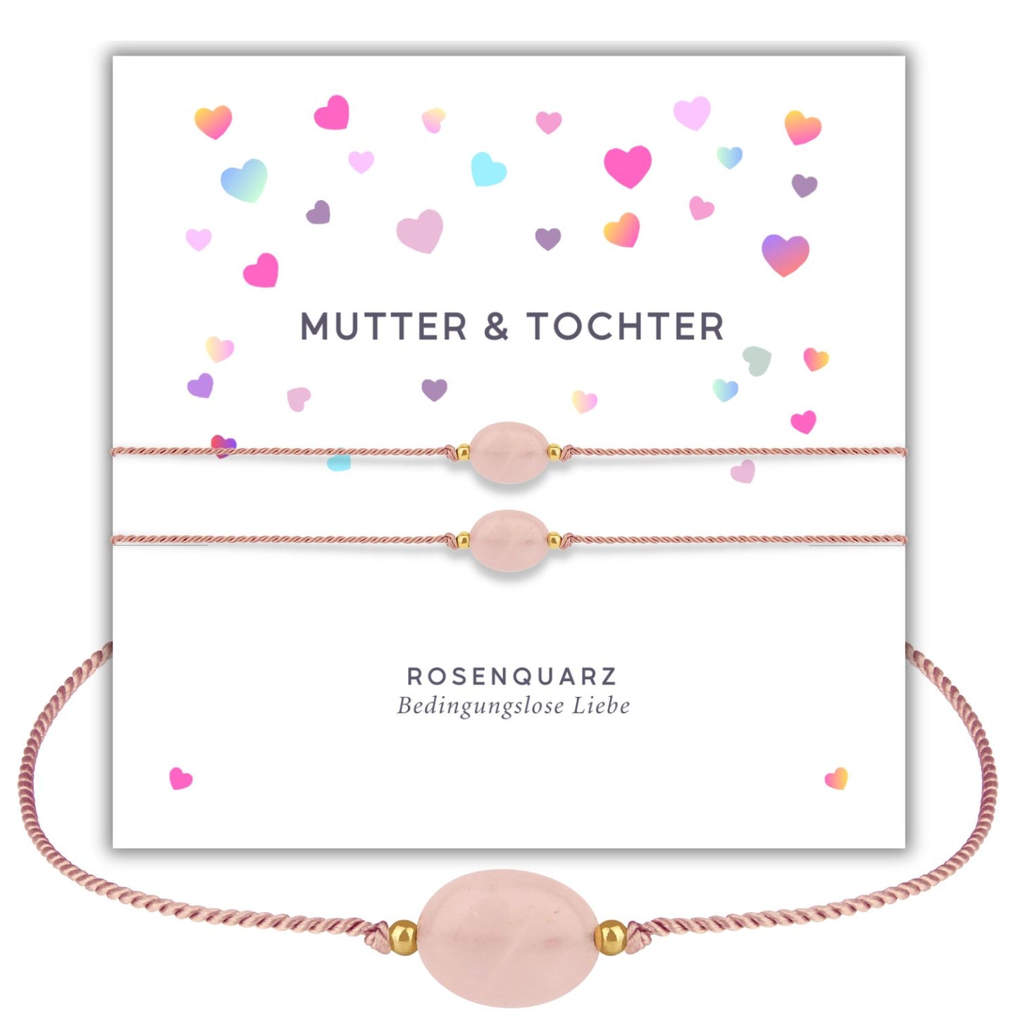 rosenquarz armband set für mutter und tochter mit geschenkkarte