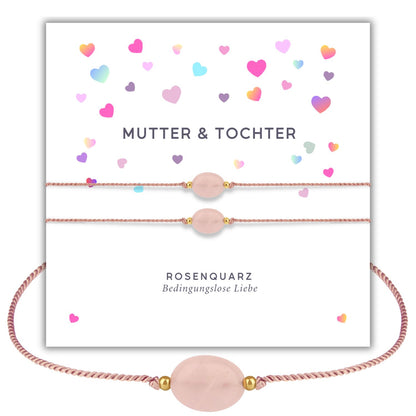 rosenquarz armband set für mutter und tochter mit geschenkkarte