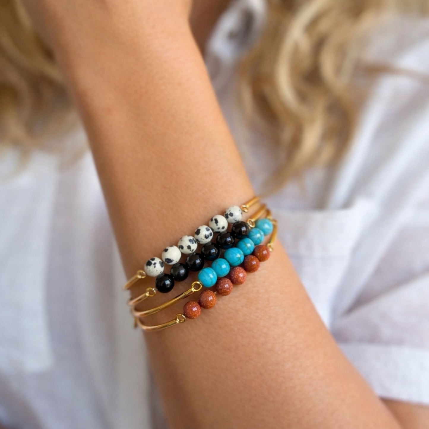 Edelstein-Armreif Gold mit Türkis Edelsteinen