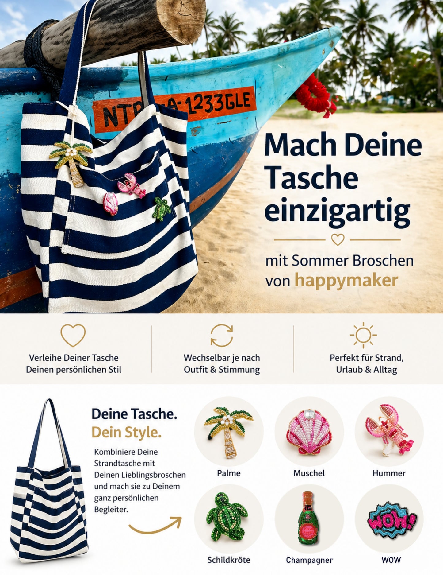 Badetasche XXL - blau-weiss gestreift