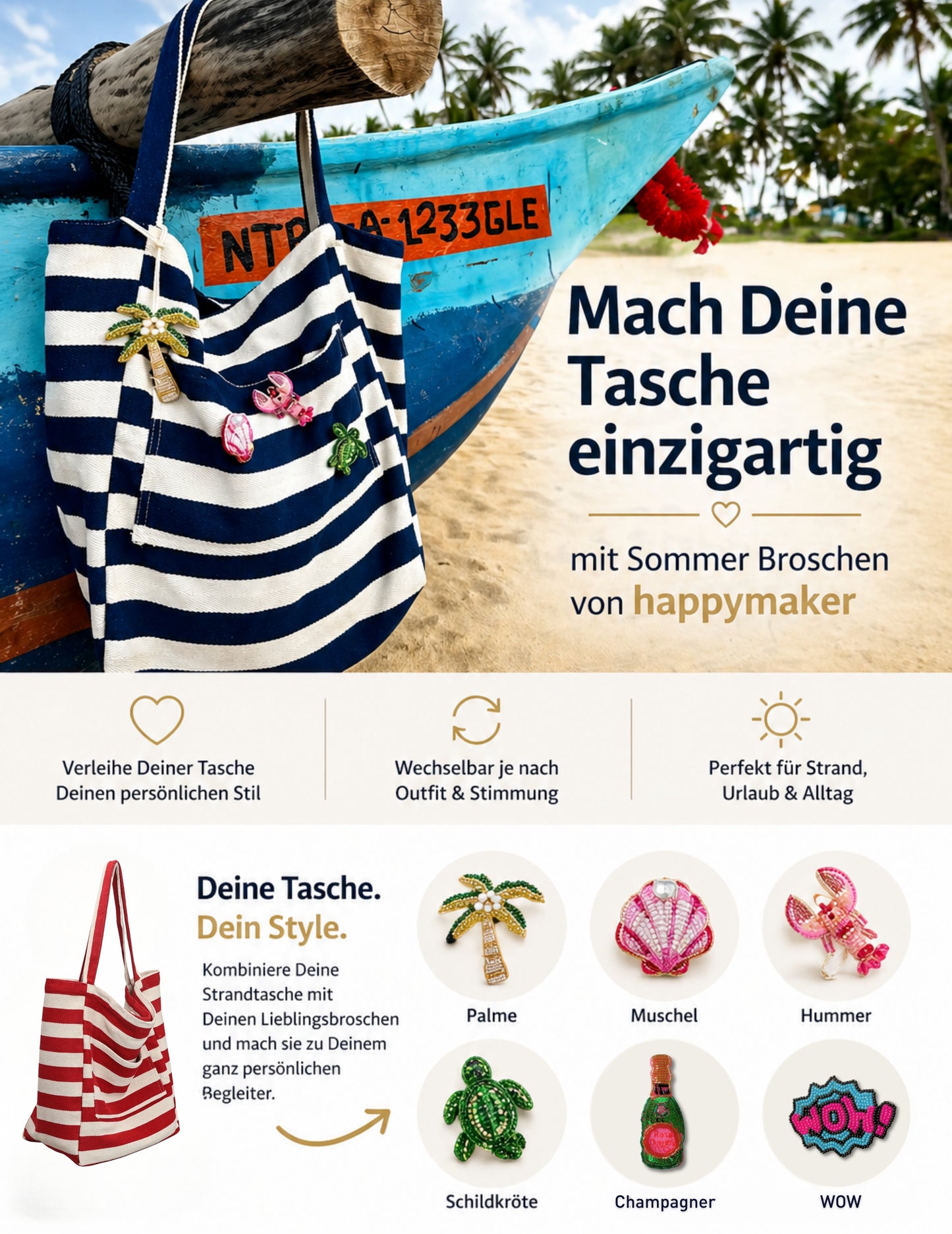 Badetasche XXL - rot weiss gestreift