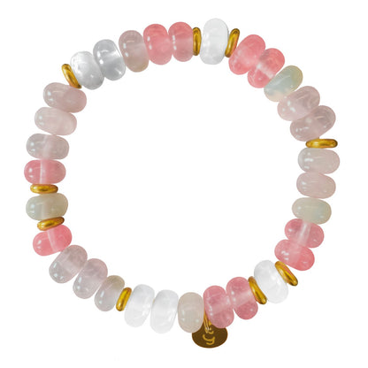 Edelstein Perlenarmband - Rosenquarz, Mondstein und Erdbeerquarz