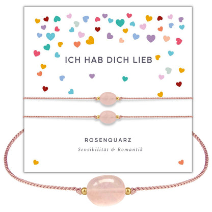 rosenquarz armband set mit geschenkkarte