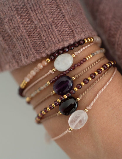 Geburtsstein Armband Mai für Stier mit echtem Rosenquarz