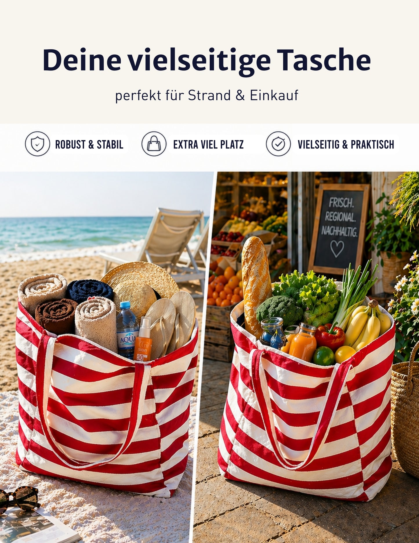 Badetasche XXL - rot weiss gestreift