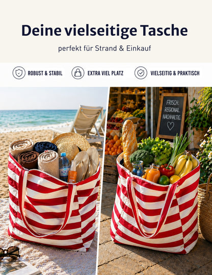 Badetasche XXL - rot weiss gestreift