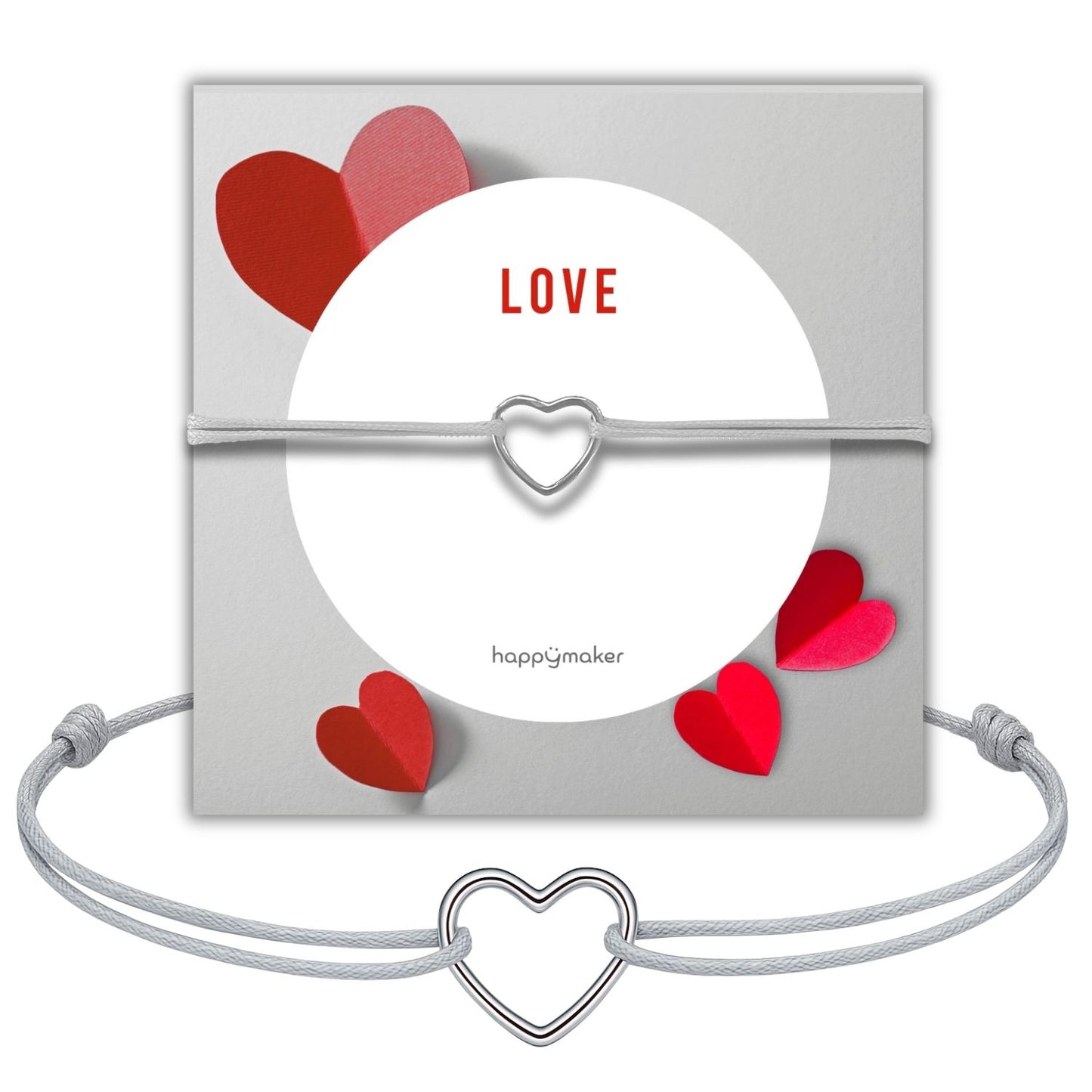 Armband mit Anhänger grau - 925 Sterling Silber Herz