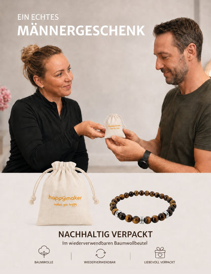 Männerarmband Tigerauge 8 mm mit Edelstahl