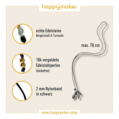Edelsteinkette schwarz - schwarzer Turmalin & Bergkristall