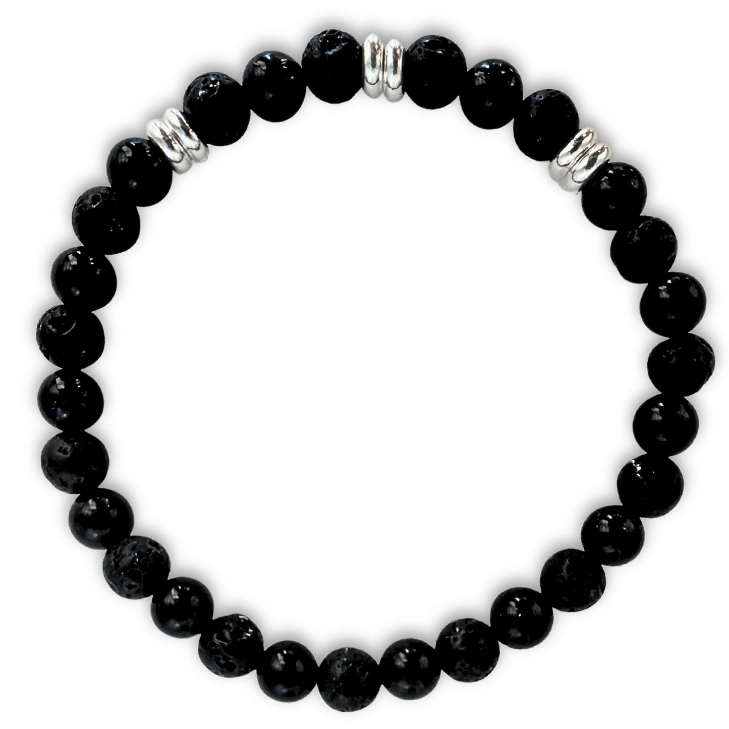 Männerarmband Schwarz – Turmalin, Lavastein & Sterling Silber