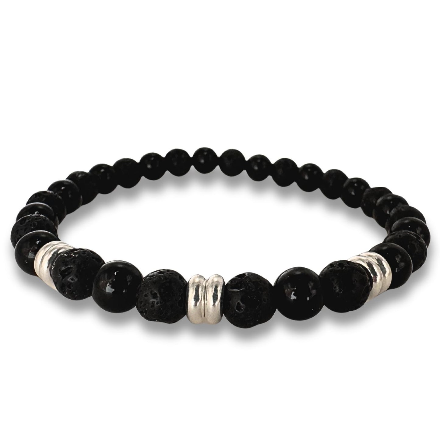 Männerarmband Schwarz – Turmalin, Lavastein & Sterling Silber
