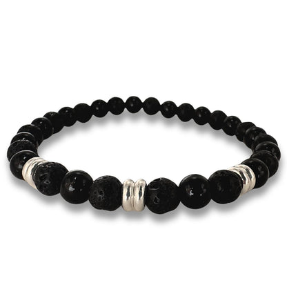 Männerarmband Schwarz – Turmalin, Lavastein & Sterling Silber