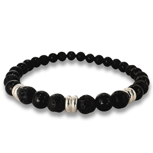 Männerarmband Schwarz – Turmalin, Lavastein & Sterling Silber