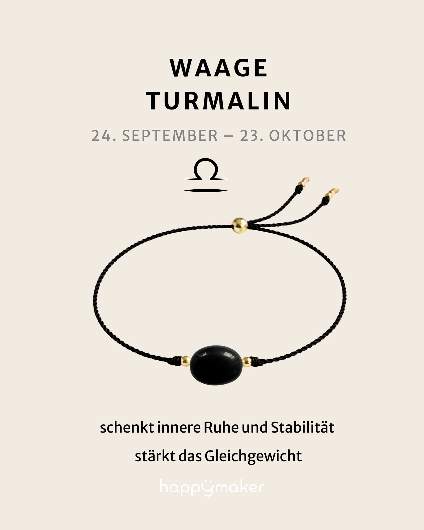 Geburtsstein Armband Oktober Waage mit echtem Turmalin