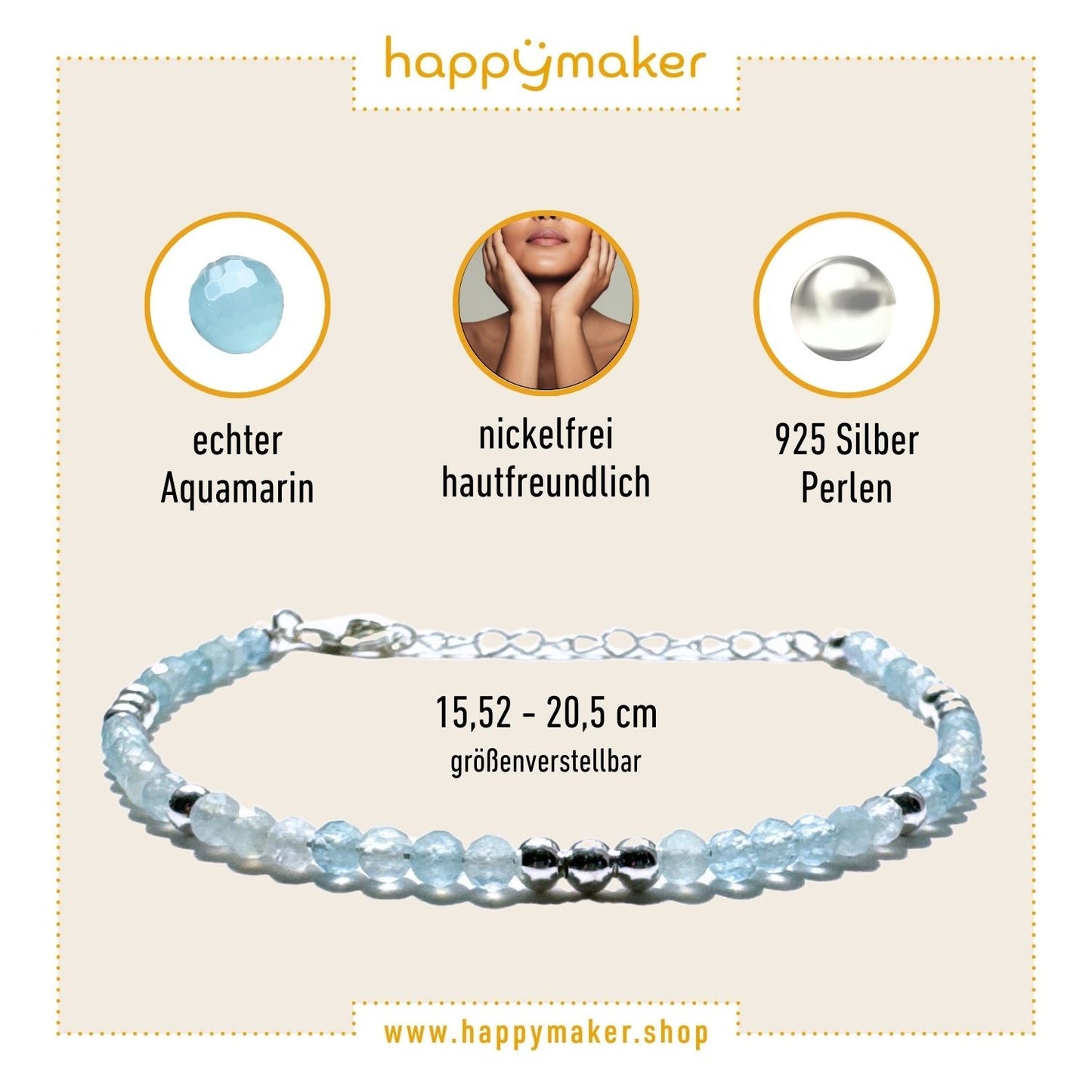 Silberarmband mit Aquamarin Perlen