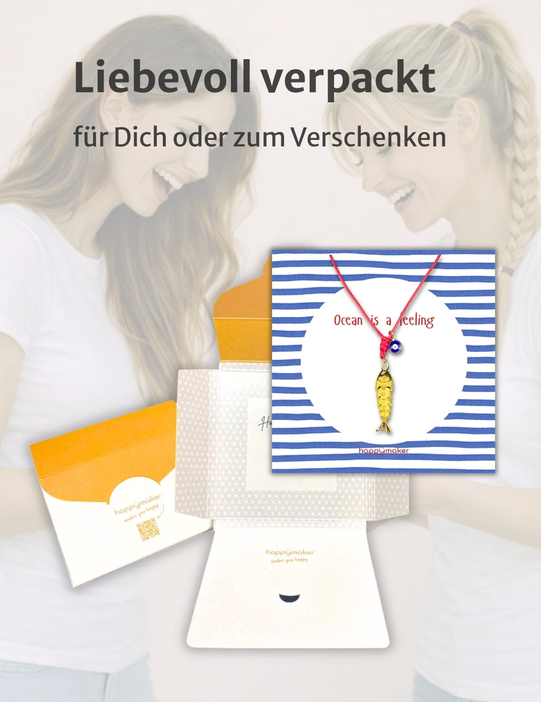 Blaue Kette mit beweglichen Fisch Anhänger in gold